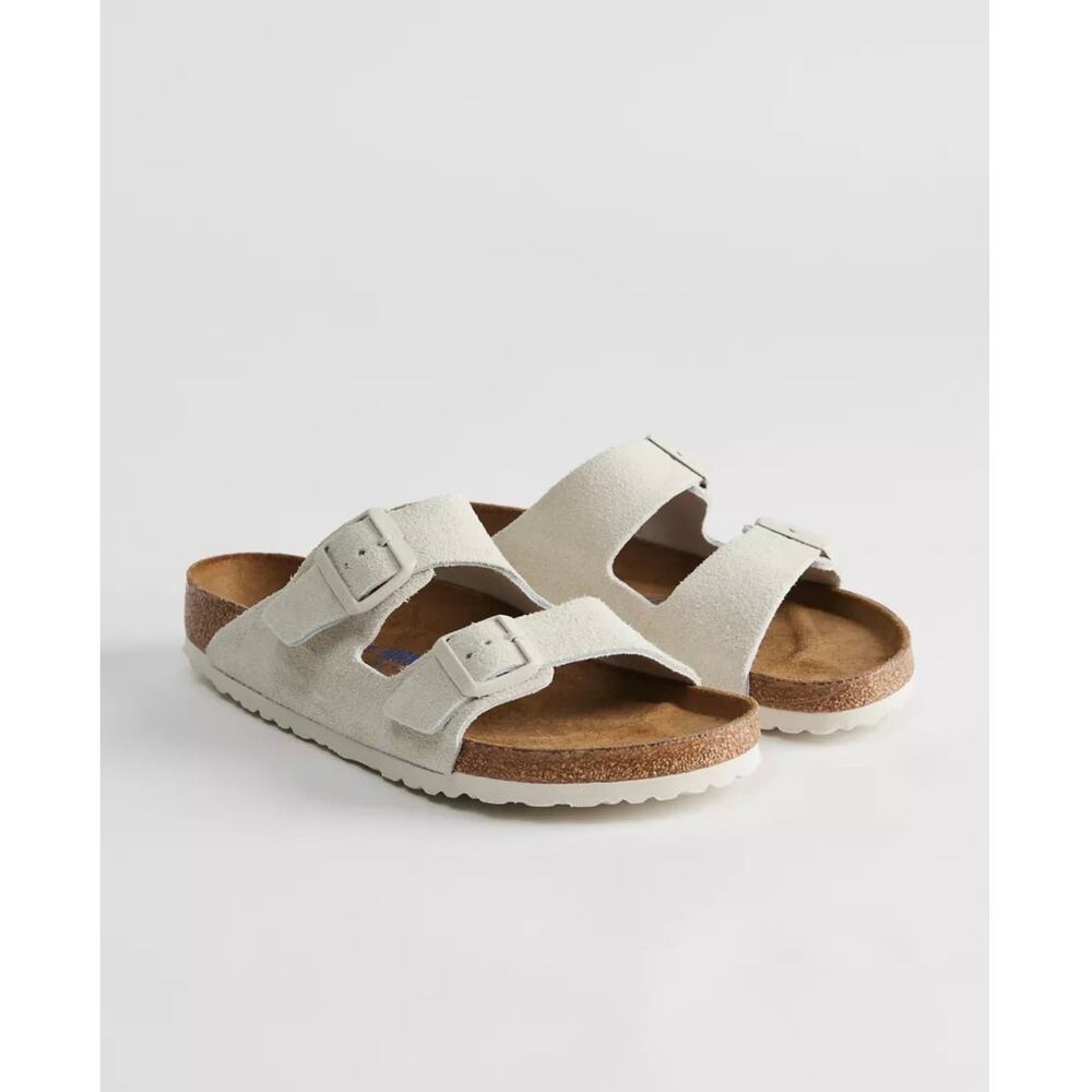 Birkenstock Men's Arizona Soft Footbed Suede Antique White Sandals Size 10. NEW
